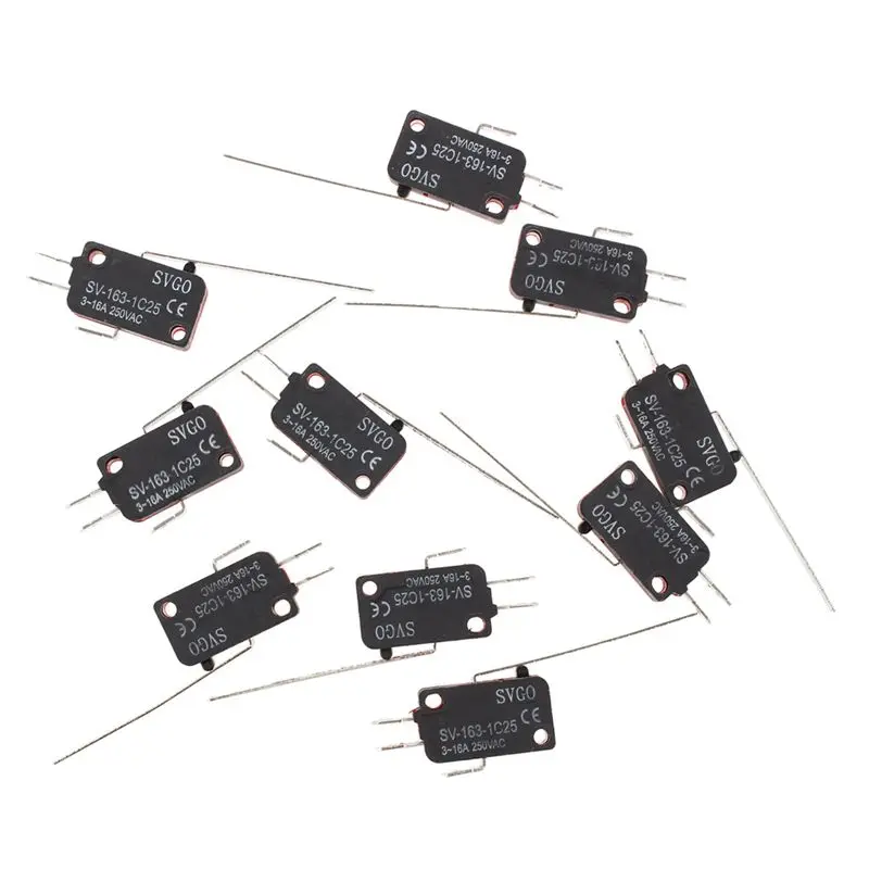 

10 x Micro Limit Switch Long Straight Hinge Arm SPDT Snap Action LOT