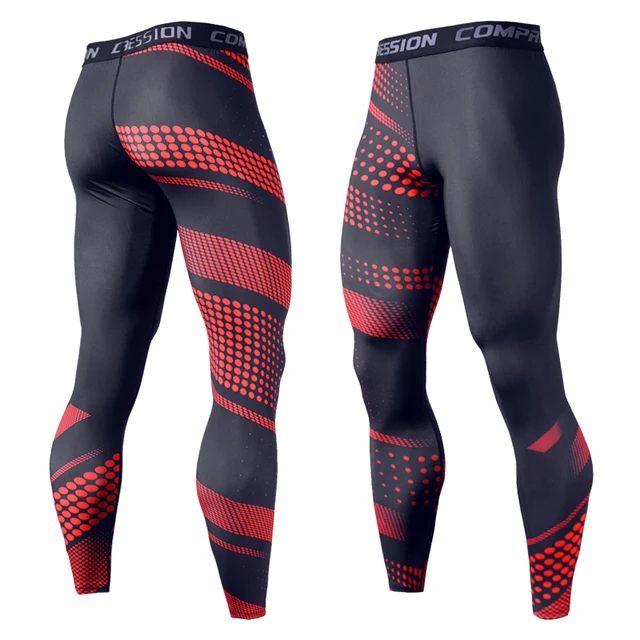 Quick-drying Men Running Tights Pants Compression Print Basketball Training Leggings Elastic Gym Clothing Men Workout Sportswear KC172