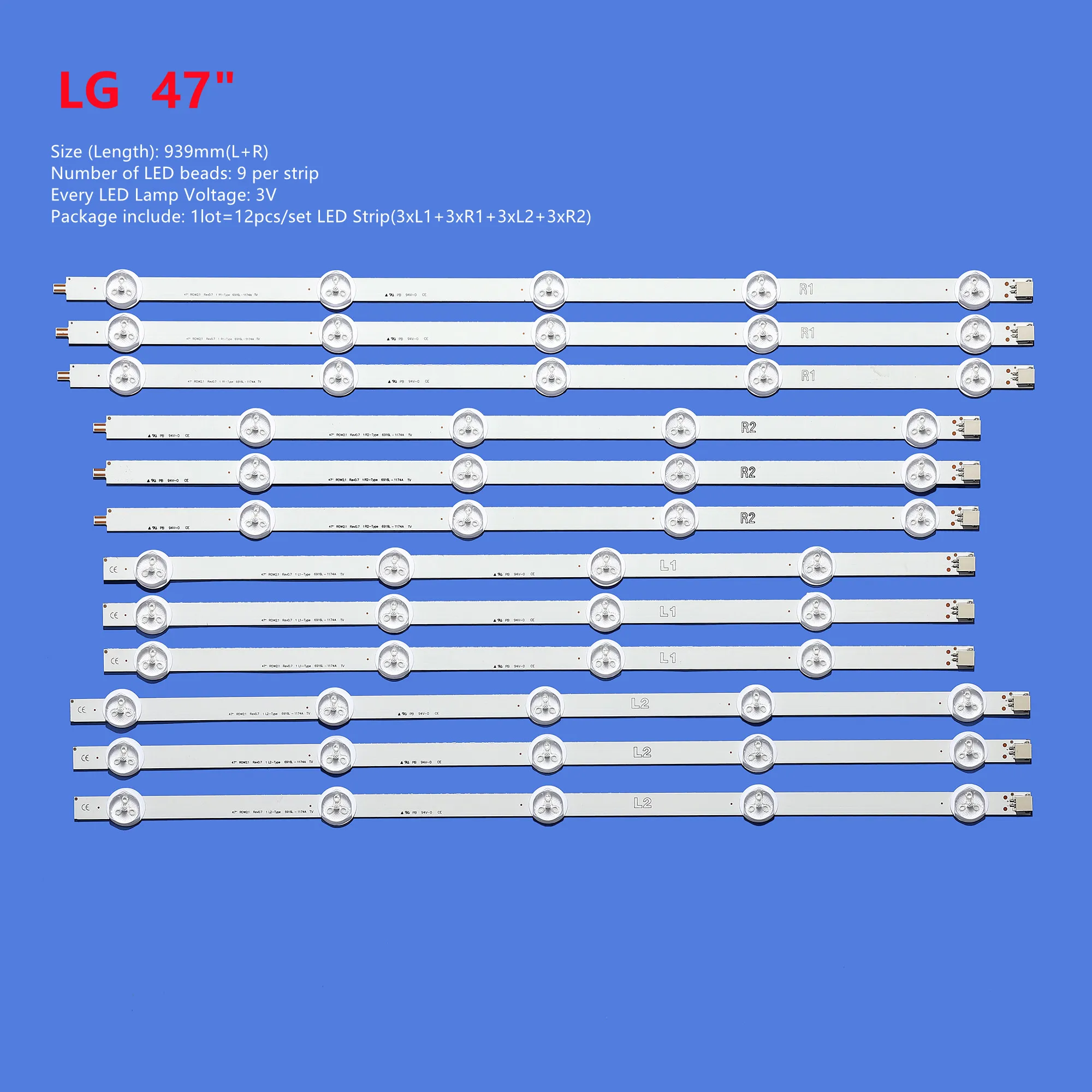 12 шт. светодиодный Подсветка лампы Газа для LG 47 &quotТВ 6916L-1259A 6916L-1260A 6916L-1261A 6916L-1262A