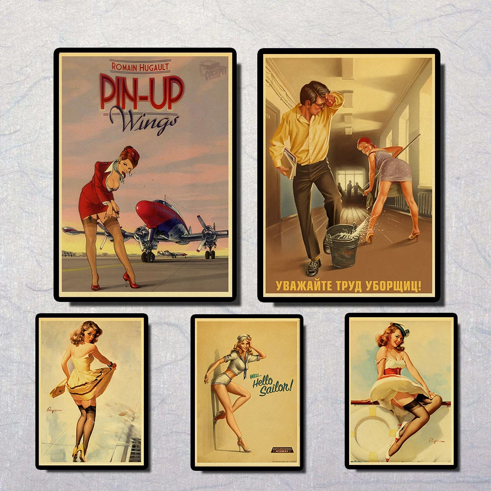 World War II America Pin up girl Sexy girl Vintage Paper Poster Wall Painting Home Decoration 42X30 CM 30X21 CM
