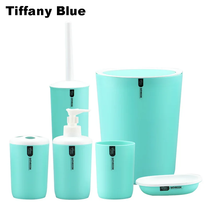 GOALONE класса люкс 6 шт., набор для ванной чашка держатель для зубной щетки мыла дозатор для мыла блюдо мусорный бак туалетная щетка для уборки в ванной, набор аксессуаров - Цвет: Tiffany Blue