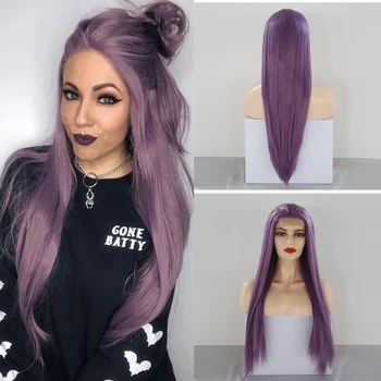 

Charisma Purple Long Straight Wigs Synthetic Front Wig For Fashion Women Cosplay Game Heat Resistant Fiber Lolita Wig Purple Wig