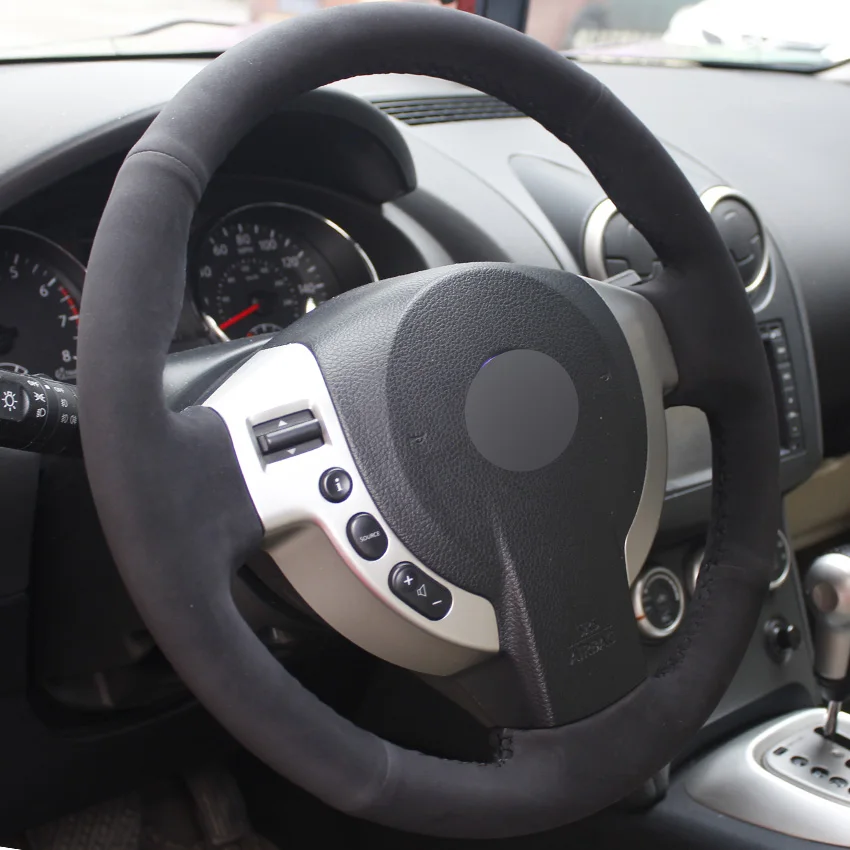 Black Suede DIY Car Steering Wheel Cover for Nissan Qashqai 2007- Rogue X-Trail 2008-2013 NV200 2009- Sentra 2007-2012