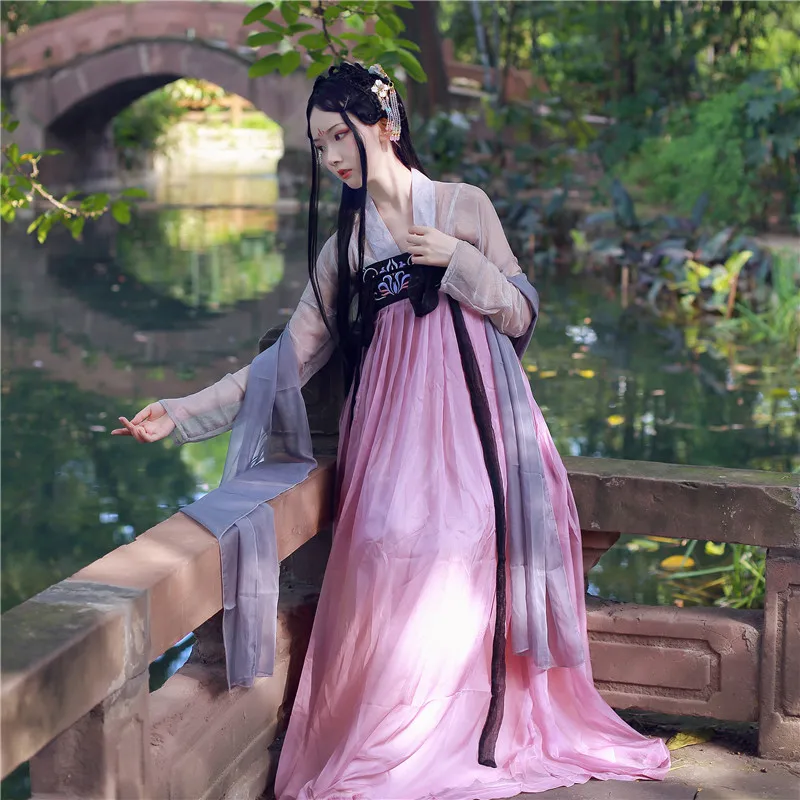 Китайский костюм, костюм для народных танцев, для взрослых, новинка, Hanfu, женская, древняя вышивка, древний костюм феи