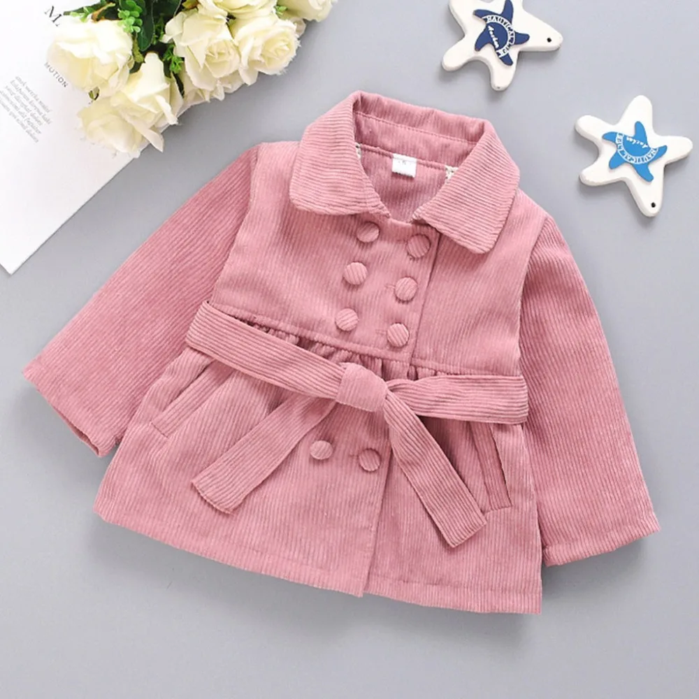 Одежда для маленьких девочек осенне-зимнее пальто с длинными рукавами куртка для малышей теплая куртка Толстая двубортная верхняя одежда пальто ветровка Новинка года