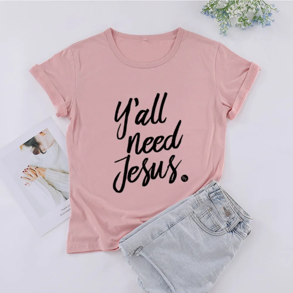 Женская футболка с коротким рукавом yall need jesus из 100% хлопка забавной надписью и