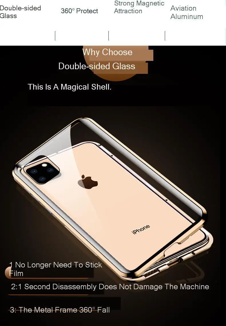 Магнитный металлический стеклянный чехол для IPhone 11 на IPhone 11 Pro Max 360, полный защитный передний задний Чехол для IPhone XR XS Max