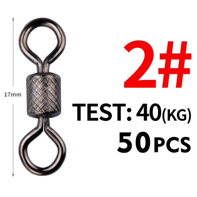 Meredith 50PCS/Lot Fishing Swivels Ball Bearing Swivel with Safety Snap Solid Rings Rolling Swivel for Carp Fishing Accessories Size2 17mm 40kg