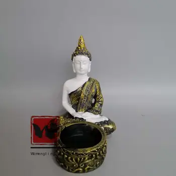 

Chinese archaize resin shakyamuni Buddha candlestick Statue #B