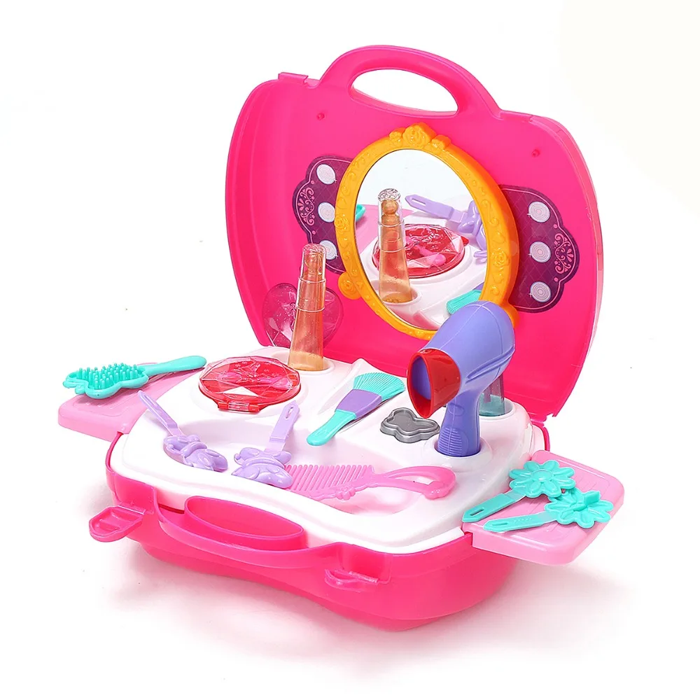 Милые девушки Красота волос игрушка роль Pretent игра моделирование косметичка чехол для девочек фен макияж игры подарок