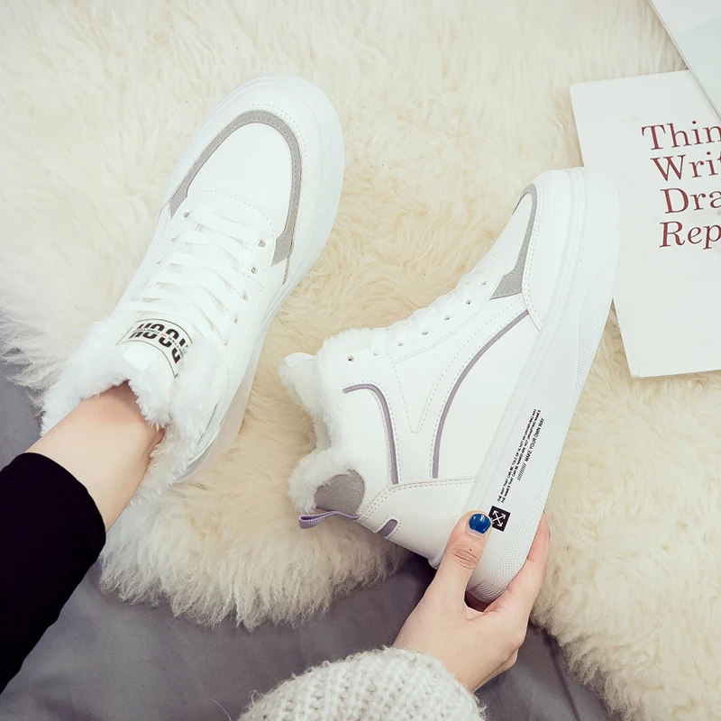 SKRENEDS/зимние высокие кроссовки; бархатная хлопковая обувь; Белая обувь в Корейском стиле; повседневная обувь в старом стиле; женская обувь