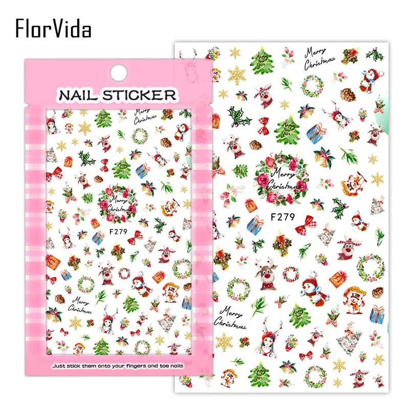 F279 FlorVida стикер для дизайна ногтей s на Рождество Новогодняя наклейка клейкий трансферный накладные ногти 3D Наклейка украшение для маникюра - Цвет: F279