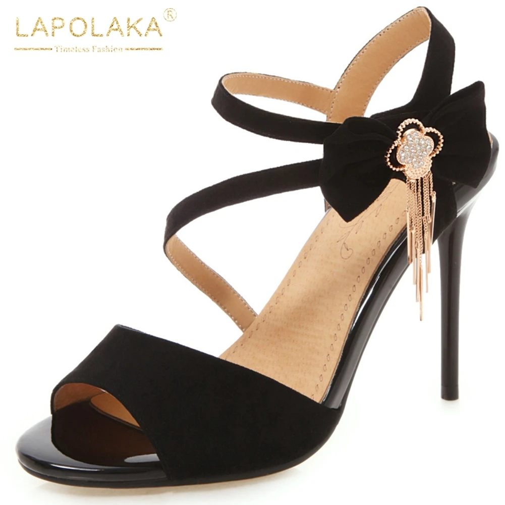 

LAPOLAKA On Sale New Large Size 46 High Heels Women Shoes Woman Summer Sweet Bow Chains Party Lady ankle-strap Sandals Female