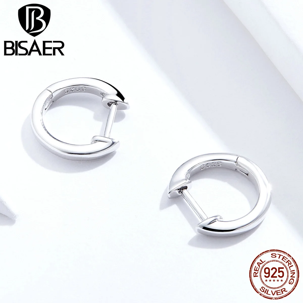 Простые серьги BISAER 925-серебряные модные круглые корейские серьги-гвоздики для женщин ювелирные изделия из стерлингового серебра ECE808-A
