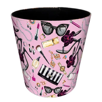 

26 X 20 X 26cm 10L Waterproof Leather Trash Bin Waste Container Garbage Can Office Paper Basket Household - Flowers New