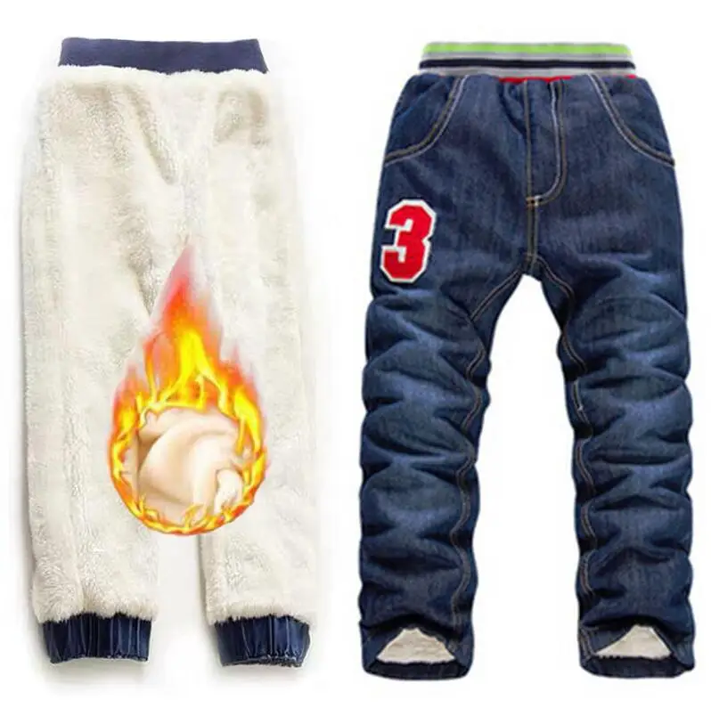 Джинсы для мальчиков 6-10 лет, зимние брюки с добавлением шерсти, новинка, Детские потертые Мальчики джинсы джинсовая одежда, длинные брюки