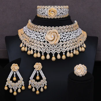 

GODKI 4Pcs African Jewelry Sets for Women Wedding Luxury Nigerian Chokers Dubai Bridal Jewelry Set For Women Cubic Zirconia Sets