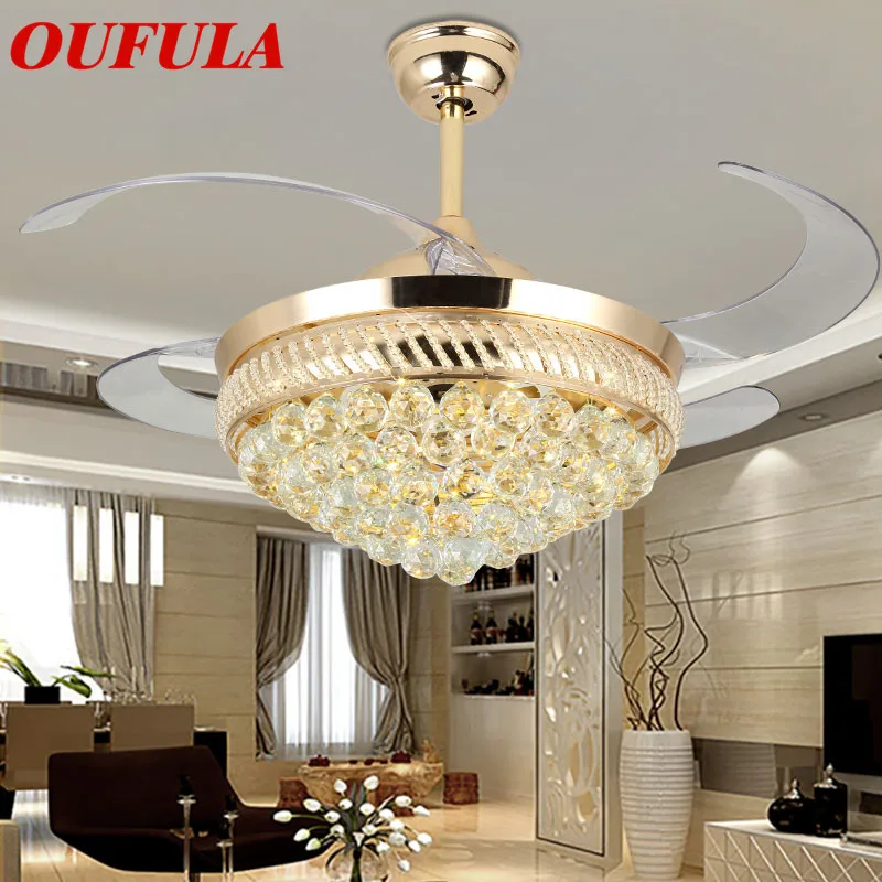 

DLMH Ceiling Fan Lights Modern Crystal With Remote Control Invisible Fan Blade For Home Dinning Room Living Room