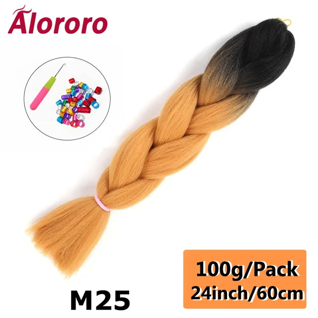 Alororo Synthetic Kanekalon Hair 24 Inch Ombre Extensions Hair for Braids Afro Blue Pink Purple Crochet Braiding Hair Wholesale 24inches-M25