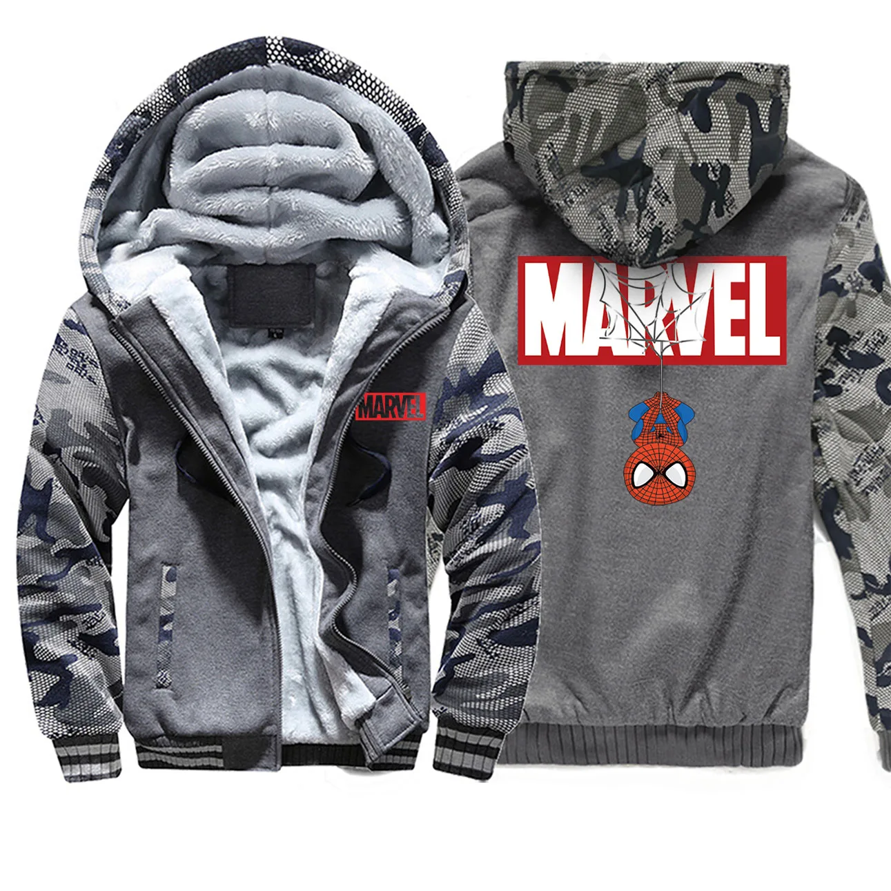 Зимние камуфляжные толстовки с принтом Человека-паука Marvel, реглан, новая забавная мужская теплая одежда в стиле хип-хоп, модные толстовки с капюшоном
