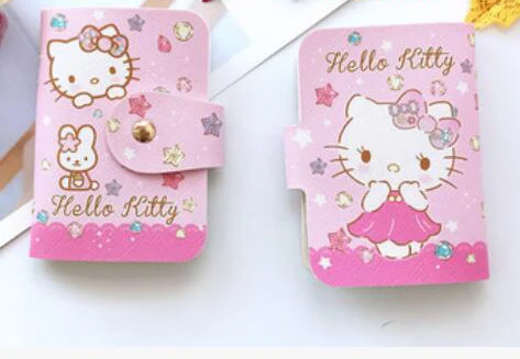 10 Pcs Cartoon Kitty Doraemon Stitch Melody Twin Stars Princess Minnie Pu Leather Card Storage Bag Hasp Holder - Цвет: design 6