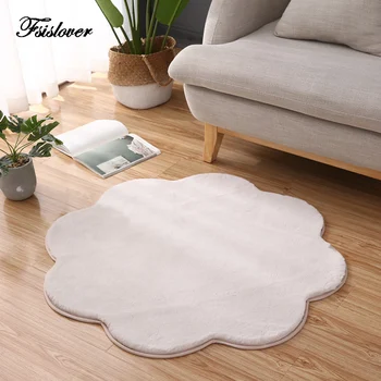 

FSISLOVER Non-slip Floor Mat Solid Flower Mat for Living Room Soft Plush Bedroom Map Nordic Big Round Carpet Warm Floor Mat