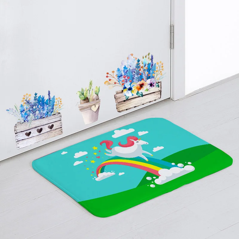 Hairy Cute Floor Mat Yellow Meteor Unicorn Castle Cloud Door Mat Office Decoration 50*80Cm Non-Slip Coral Fleece Kitchen Mat