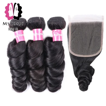 

Mstoxic Brazilian Loose Wave Bundles With Closure 100% Human Hair Bundles With Closure Remy Hair Weave Extensions 4pcs/lot