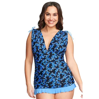 

WEPBEL Women Plus Size Bikini Set 2pcs Bra + Thong V Neck Floral Flower Casual Fashion Summer Swim Suit Swimwear