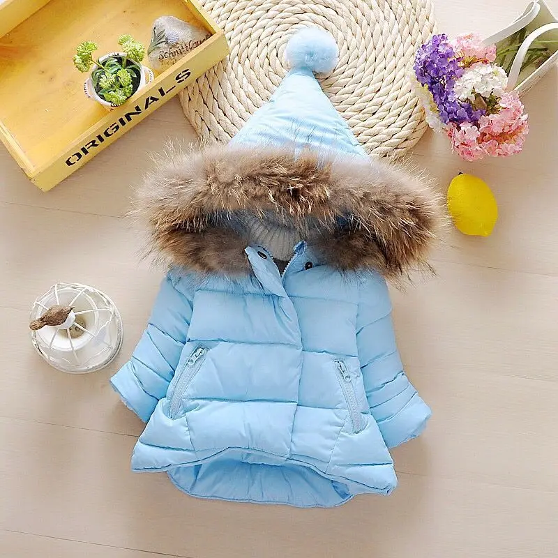 

2018 Winter New Style Girls Padded Cotton Clothes Korean-style Infants Child Small CHILDREN'S Children Thick Genuine Fur Collar