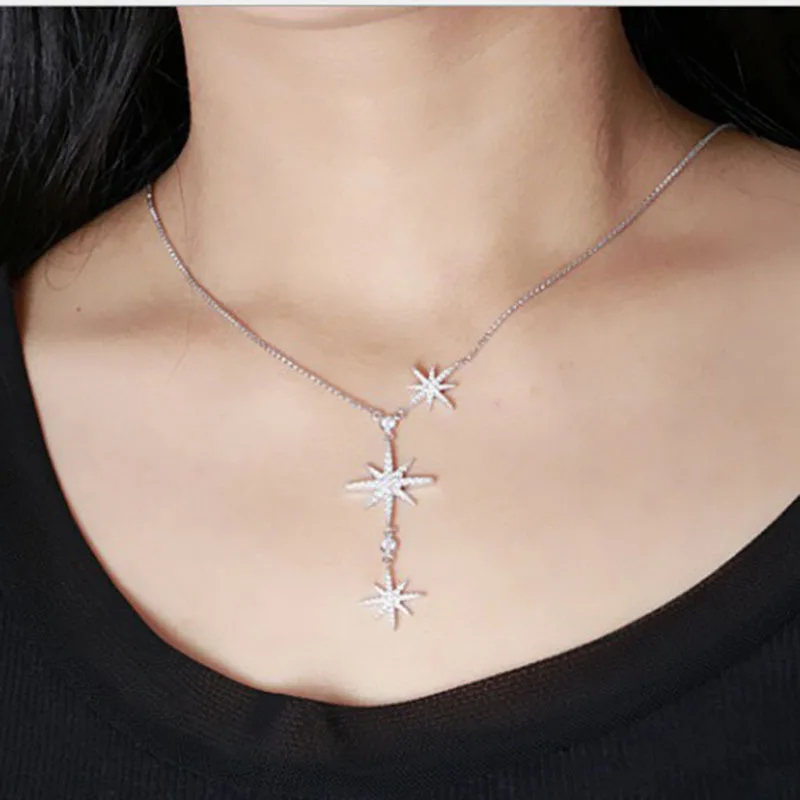 

and American fashion joker three stars shining meteor mizi eight pentagram necklace length adjustable chain of clavicle