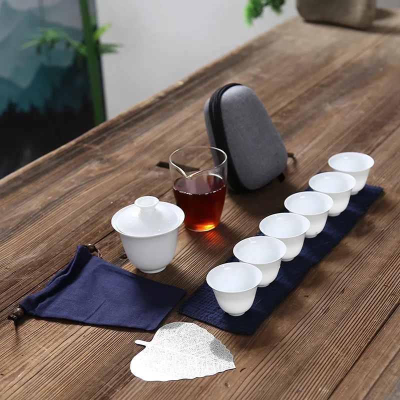 Керамическая Gaiwan, чайная чашка для китайского кунг-фу, дорожный чайный набор, посуда для напитков с сумкой для путешествий, B33 - Цвет: 08