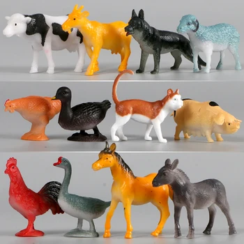 

12pcs Farm Animals Simulation Models Pig Dog Duck Chicken Fowl Horse Mini PVC Figurine Action Figures Educational Kids Toys