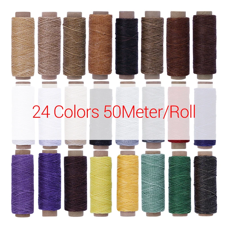50M 24Colors 24/10 Цвета плоский вощеная нить 50/возможностью погружения на глубину до 30 м кожаные швейные нитки DIY ручной работы кожаные нить набор для кожи бумажник сумка для ремонта обуви - Цвет: 50M 24Colors
