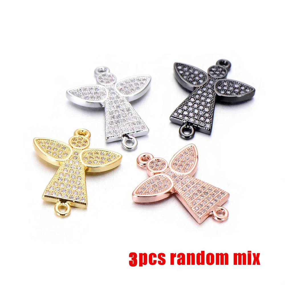 3pcs random mix Pipitree 3 шт/лот оптом CZ Циркон амулеты ангелы медь DIY бусины для изготовления ювелирных изделий браслет ювелирные изделия Подвески 20x25 мм - Окраска металла: 3pcs random mix