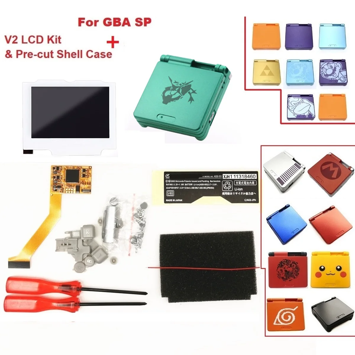 White Screen 10 Levels Brightness V2 IPS Screen LCD Kits for Backlight LCD For GBA SP Console And pre-cut Shell case