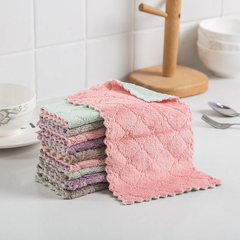 

Kitchen Dish Cloth 5pcs Double-layer Absorbent Microfiber Non-stick Oil and Dust Wipe Household Cleaning Rags Wiping Towel