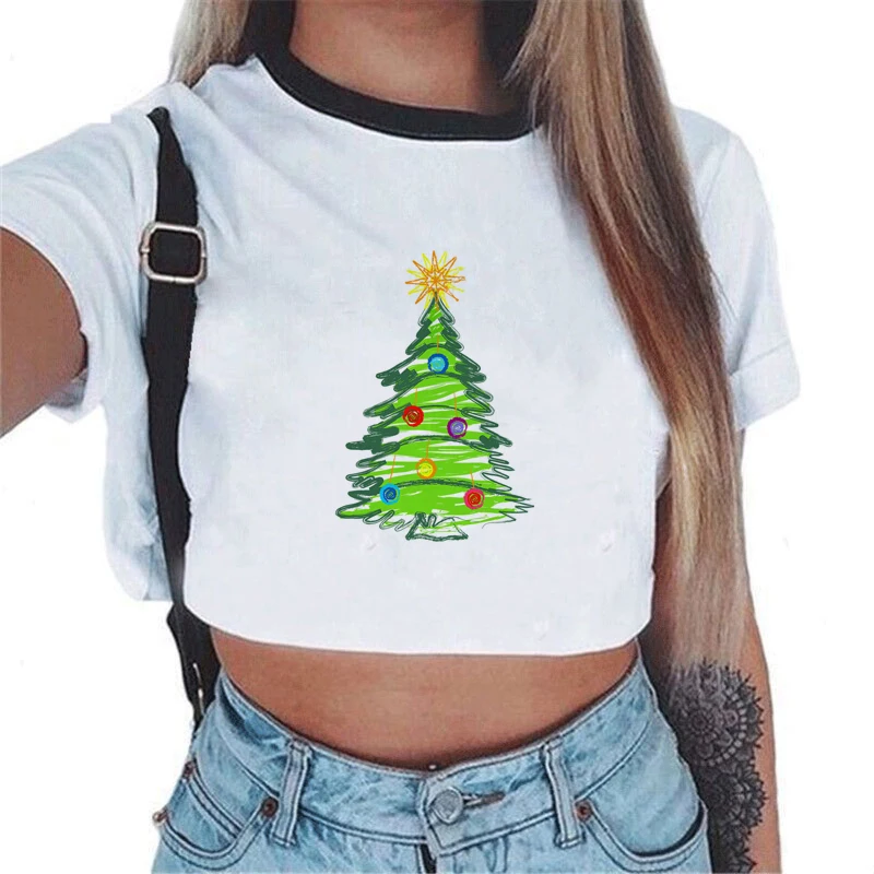 Camisetas Verano Mujer 2019 летние новые рождественские елки Kawaii печать Harajuku белые футболки