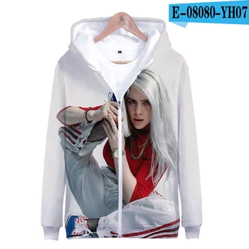 

Harajuku Kpop men's 3D zipper hoodie Singer billie eilish 3D zipper hoodie women's Billie eilish girl winter fashion casual tops