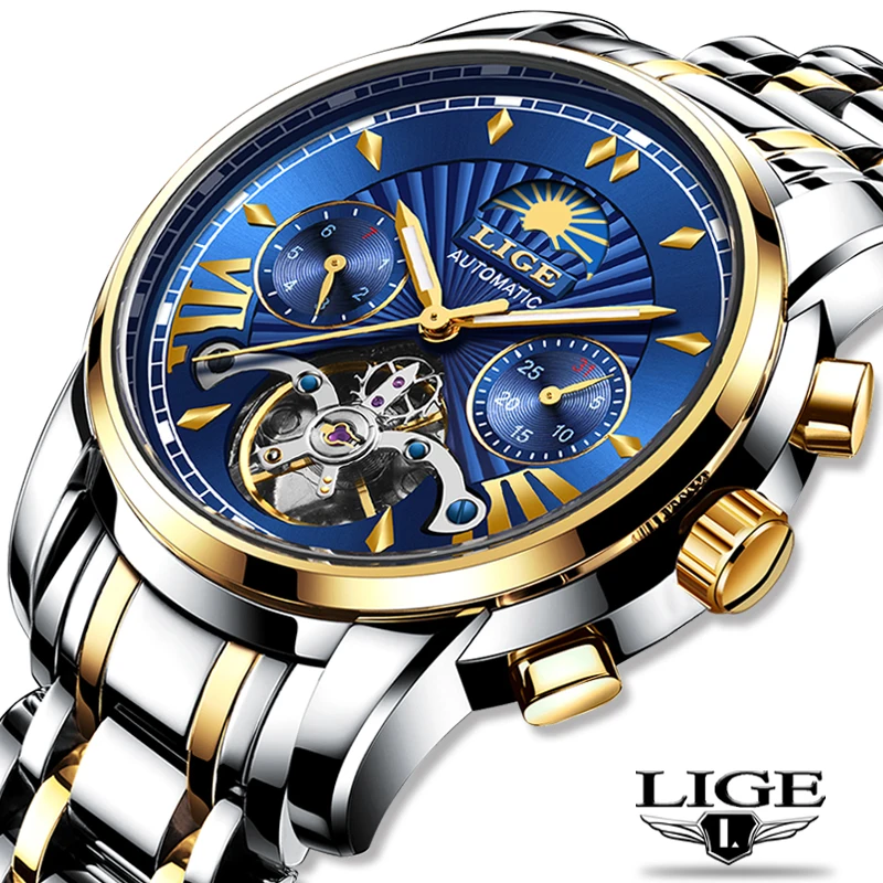 

LIGE Classic Mens Watches Top Brand Luxury Automatic Mechanical Business Watch Men Waterproof Wristwatch Montre Homme Tourbillon