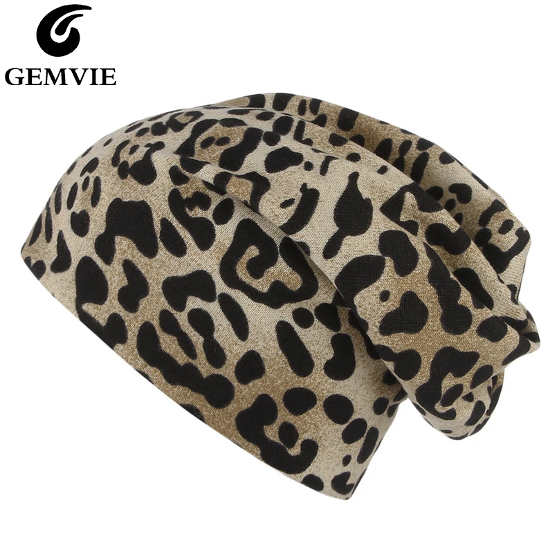 

GEMVIE Leopard Print Scarf Mask Cap Dual Use Baggy Slouchy Beanie For Women/men Stretch Soft Autumn Winter Skull Hat
