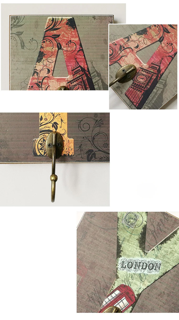 Прямая новое письмо в стиле ретро крючок для ключей деревянная штуцер комнаты висячая Одежда разное украшение для спальни дома