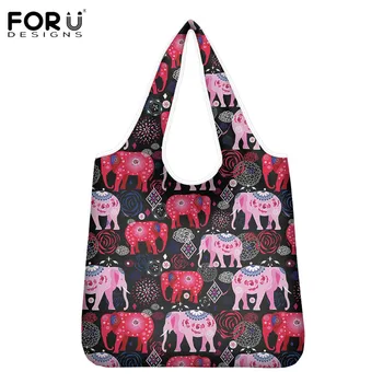 

FORUDESIGNS Elephant Aztec Design Ladies Portable Folding Creative Reusable Handbag Eco Tote Market Grocery Functional Bags