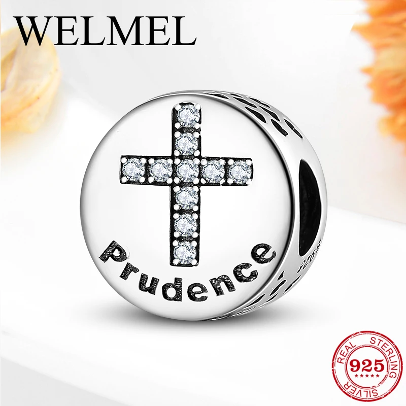 

925 Sterling Silver Jesus Cross Biblical-Prudence Fine Beads Charms Fit Original Pandora Bracelet Necklace Women DIY Jewelry
