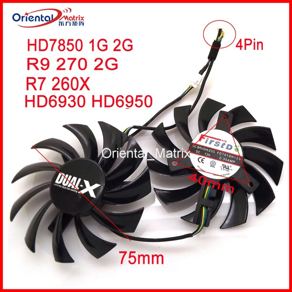 2 개/몫 FD7010H12S 75mm DC12V 0.35A 사파이어 R9 270 R7 260X HD6950 HD7850 ...
