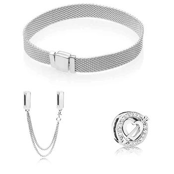 

S925 silver color Safety chain and Cupid Arrow Fit Original Bracelet Gift Set for Women Bead Charm Bracelet DIY Jewelry