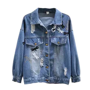 

2020 Autumn Plus Size Denim Jacket Women Loose Vintage Long sleeve Jeans Jacket Women Basic Coat Fashion Ladies Overcoat H189