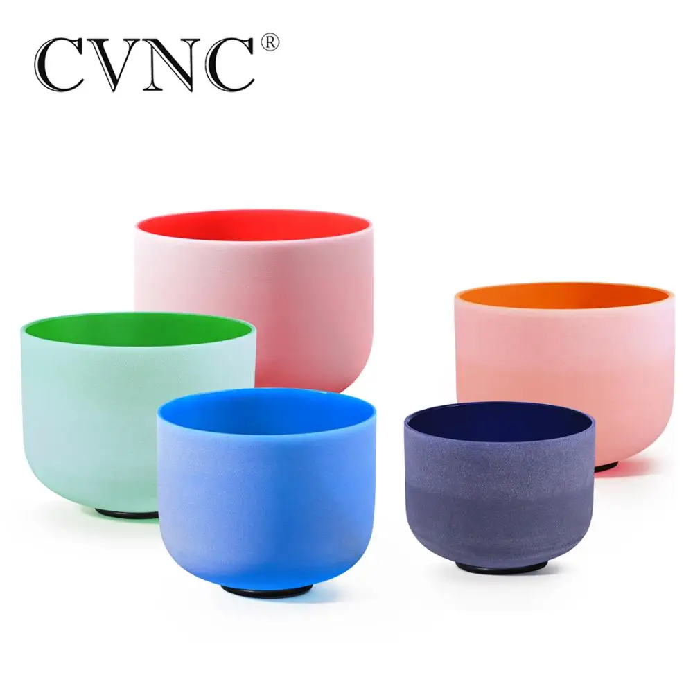 

CVNC Chakra set of 5pcs 6" - 10" Note C# D# F# G# A# Frosted Quartz Crystal Singing Bowl