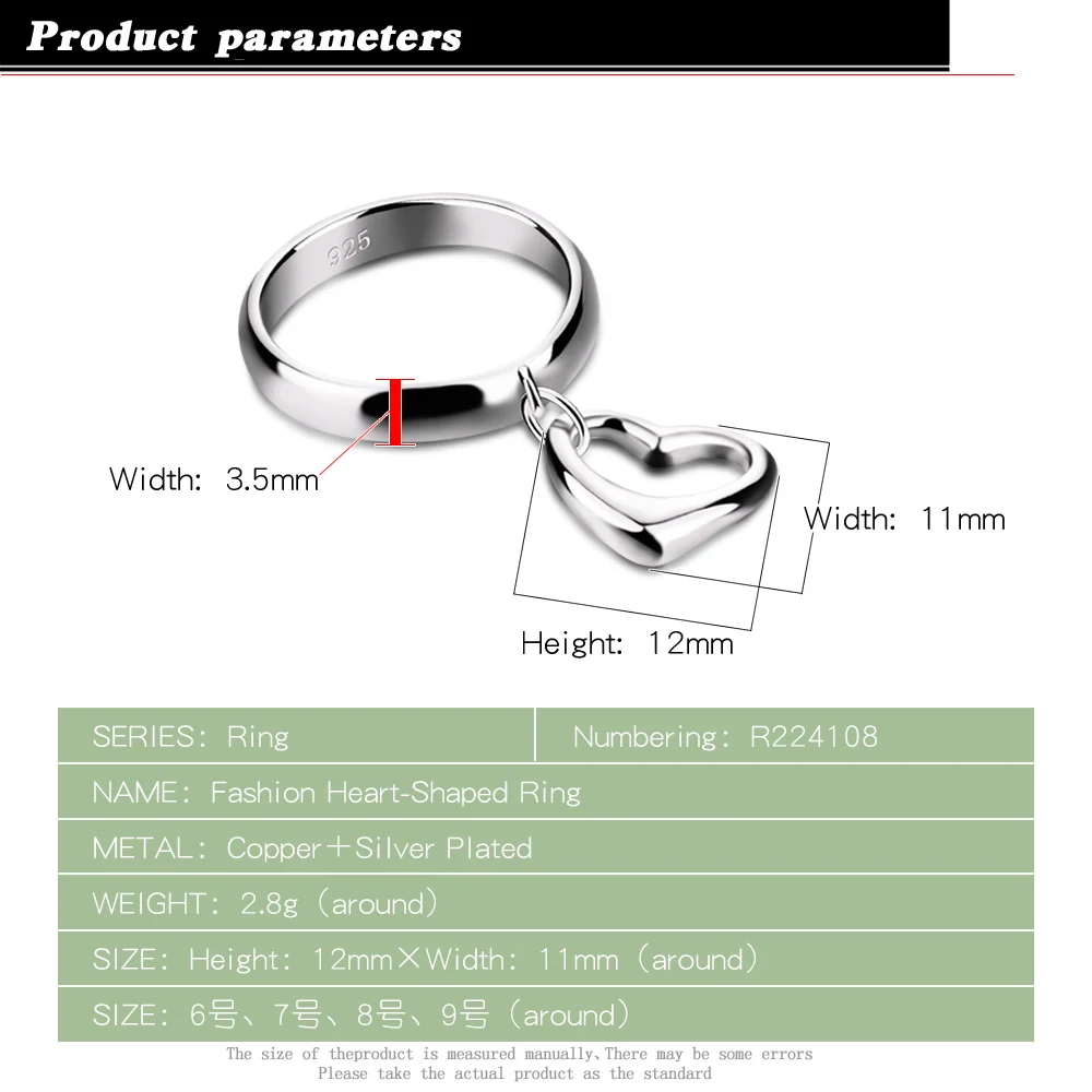 Новое серебряное кольцо для женщин Серебряное украшение с кулоном влюбленных