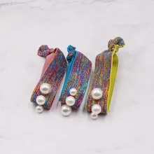 Корейский стиль цвет красочные жемчужные аксессуары для волос Радуга Фрикаделька головная повязка многоцветная полоса узел ручной работы отделанный бисером обруч для волос Ha